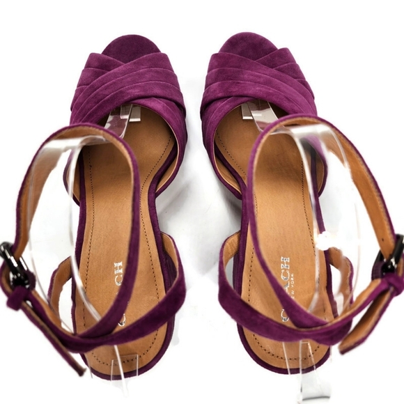 Coach Nikeeta Plum Purple Suede Ankle Wrap Block High Heel Platform Sandals - Picture 6 of 13